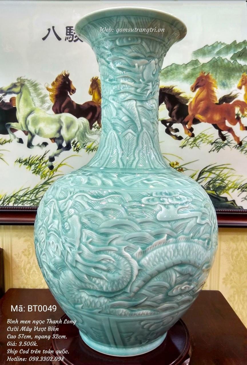 BÌNH MEN NGỌC THANH LONG CƯỠI MÂY VƯỢT BIỂN